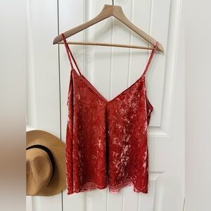 Crushed Velvet Rust Orange Cami Tank B.Orginal sz M Festival Concert Boho Fall